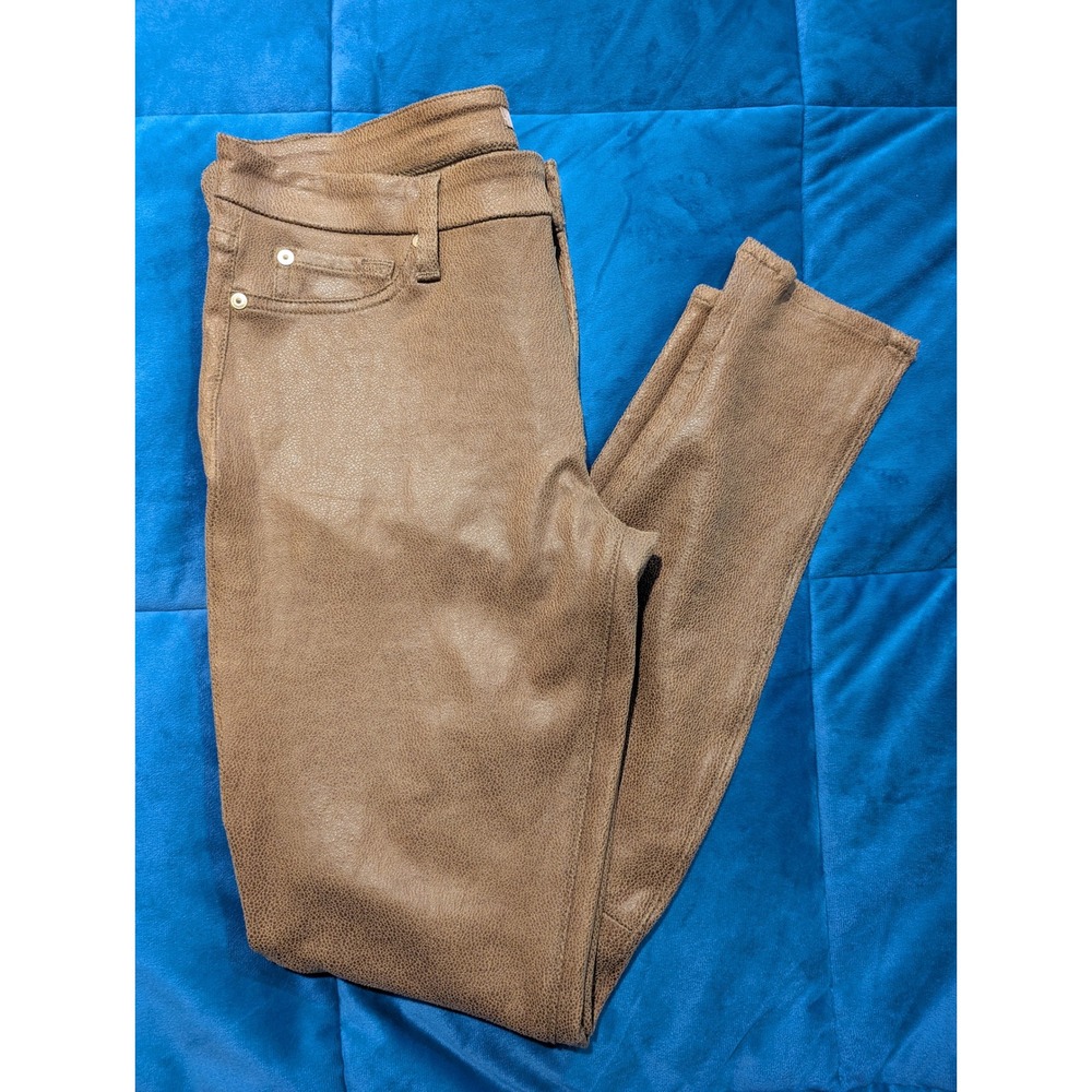 7 For All Mankind Faux Suede Pants Brown Skinny Leg Mid Rise - Size 31